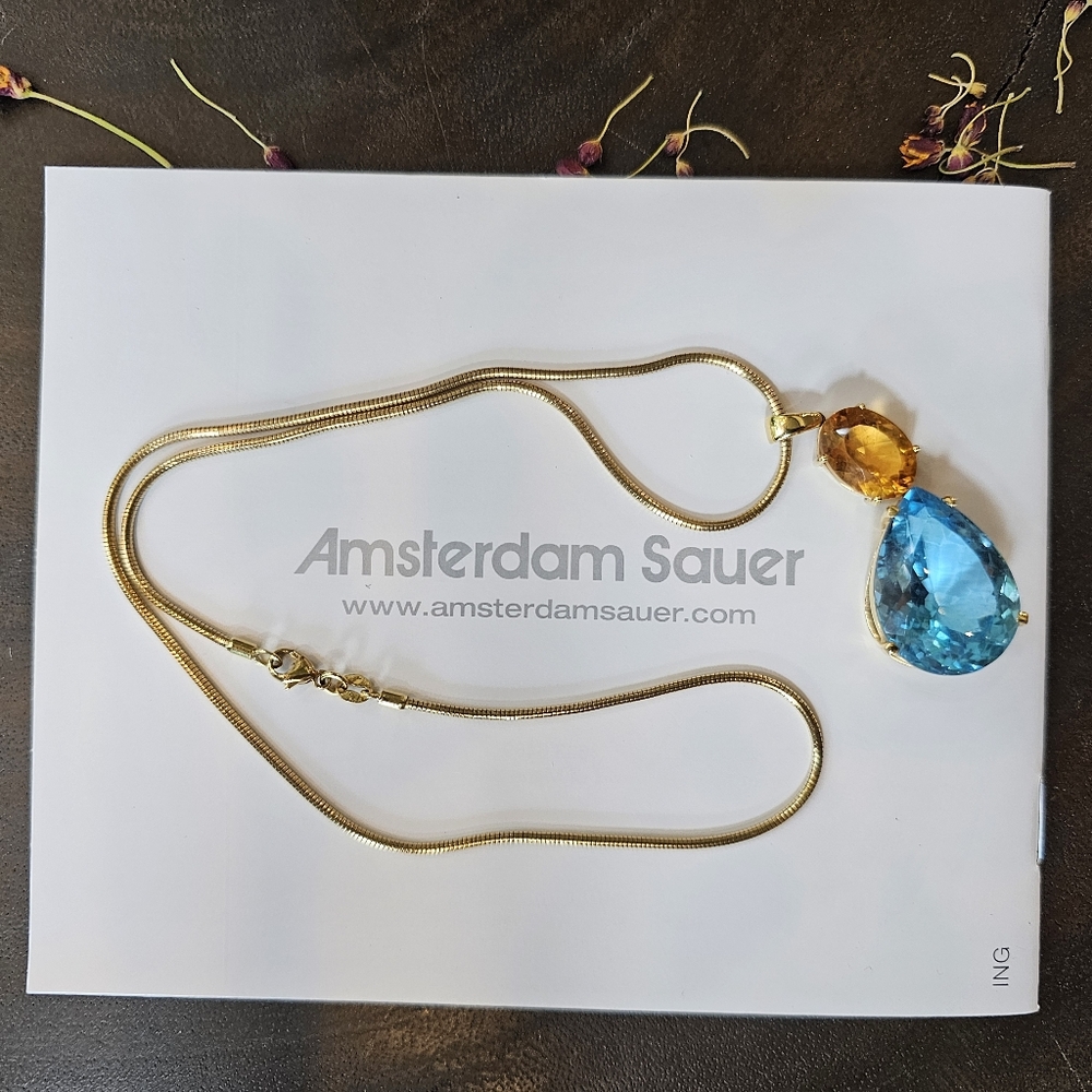 35 carat Blue Topaz & Citrine Pendant 18K Gold Brazil 2009